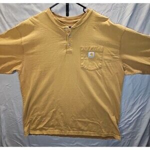 Carhartt Long Sleeve Pocket Henley Shirt XL Tan 3-Button Heavyweight Cotton